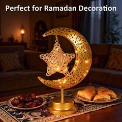 Ramadan Decorations for Home 2026, Crescent Moon and Star Lamp for Eid Mubarak D