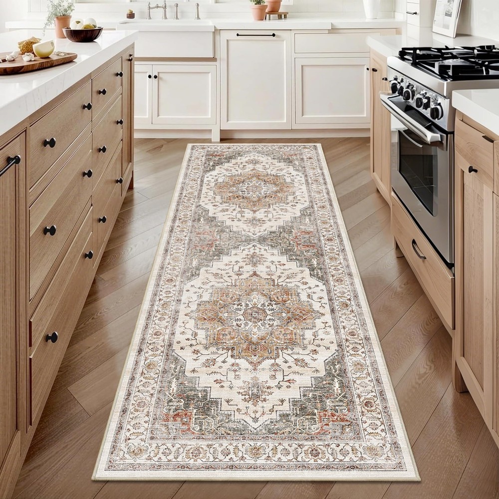 2×6 Vintage Runner Rug Low Pile Runners 2′ x 6′ (Runner), Orange/Gray