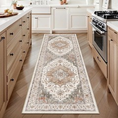 2×6 Vintage Runner Rug Low Pile Runners 2′ x 6′ (Runner), Orange/Gray