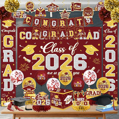 Graduation Decorations Class of 2026 Maroon and Gold Graduation Decorations with