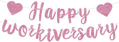 Rose Gold Glitte Happy Workiversary Banner – NO DIY -Rose Gold Work Anniversary