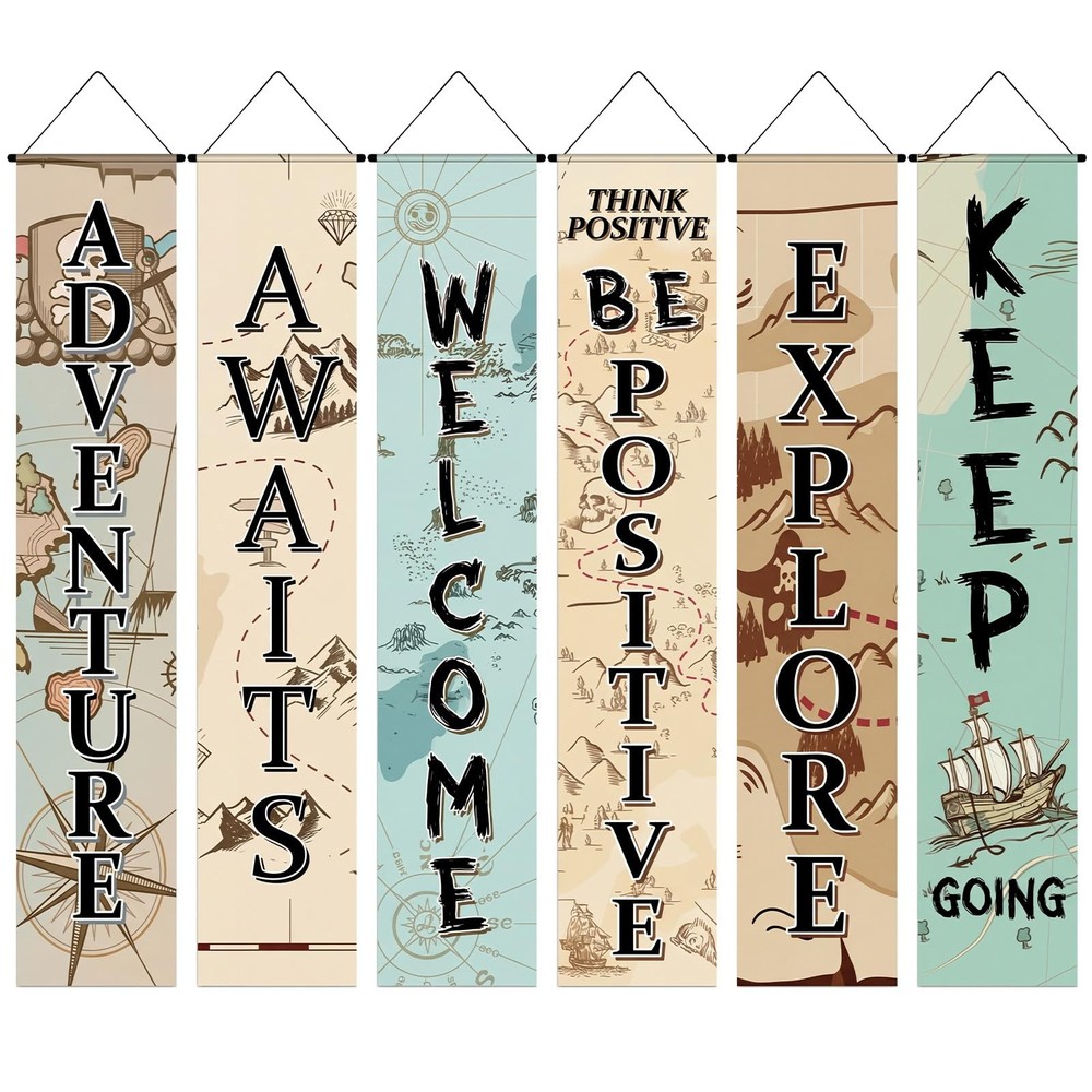 6 Pcs Adventure Awaits Party Decorations Banner 61» Travel Around The World …