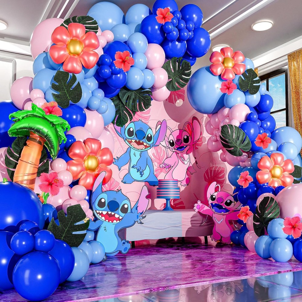 ALL-IN-1 Blue Alien Balloon Arch Kit with BONUS Palm Tree & Tropical Flowers …