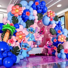 ALL-IN-1 Blue Alien Balloon Arch Kit with BONUS Palm Tree & Tropical Flowers …