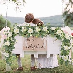 2Pcs(13 Ft) Artificial Eucalyptus Flower Garland with White Rose Flowers,Faux
