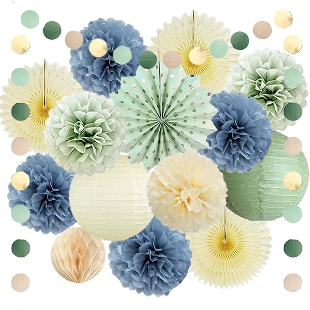 Dusty Blue Sage Green Party Decorations Ivory Sage Green and Dusty Blue Party…