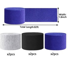 Black Blue Silvery Crepe Paper Streamers Birthday Party Decorations 6 Rolls