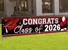 Large Congrats Class of 2026 Banner Red Backdrop Graduation 2026 Yard Sign for G