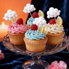 10Pcs 3D Cloud Cupcake Topper, Plush Cake Decorations