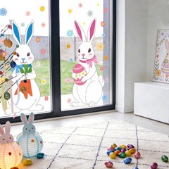 4 Sheets Extra Large Easter Bunny Window Clings Cute Rabbit Double-Sided Window