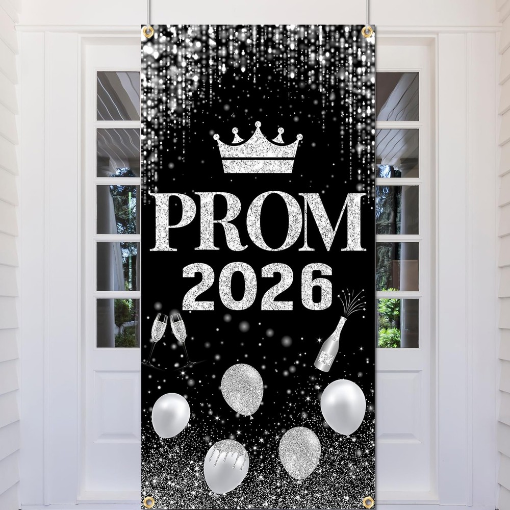 Prom Send Off Decorations 2026 Door Cover, 6×2.9 Black and Silver Prom Door B…