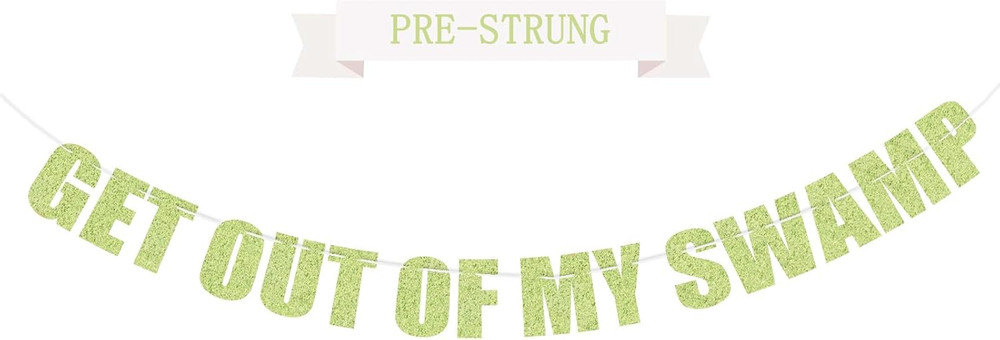 Pre-Strung Party Decorations Get Out of My Swamp Bunting Banner Green Glitter Bi