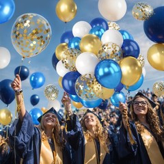 Navy Blue and Gold Confetti Balloons – 50pcs 12 Inch Metallic Blue Gold Matte…