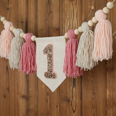 Handmade Boho Pink 1St Birthday High Chair Banner First Highchair Banner for Bab