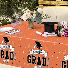 2Pcs 2026 Graduation Table cloths, 108″ X 54″ Orange Grad Party Decorations, Dis
