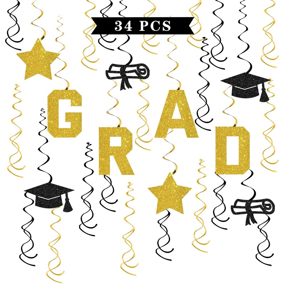 Graduation Hanging Swirl Decorations – 34 Pcs Congrats Grad Party Supplies – Con