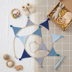 Fabric Bunting Banner, 2 Pack Handmade Neutral String Banner with Felt Ball E…