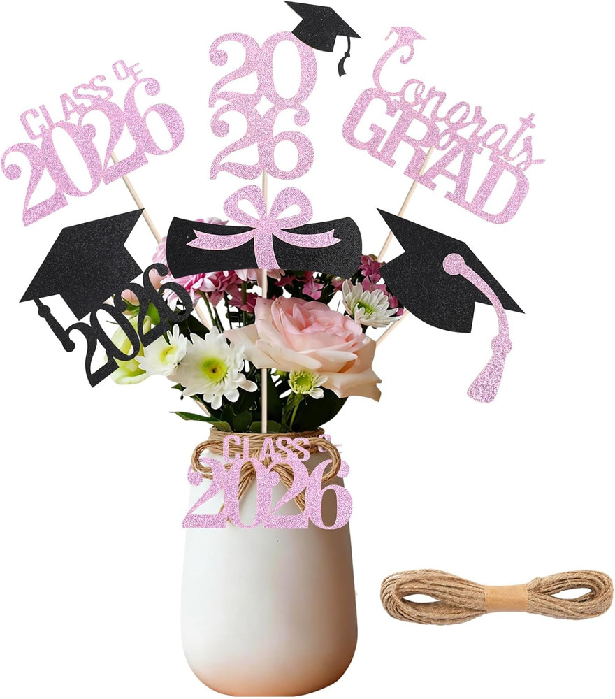 Graduation Decorations 2026, 24 PCS Black and Pink Graduation Centerpieces for T