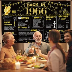 60th Birthday Party Decorations – Black Gold Banner & Vintage 1966 Backdrop Supp