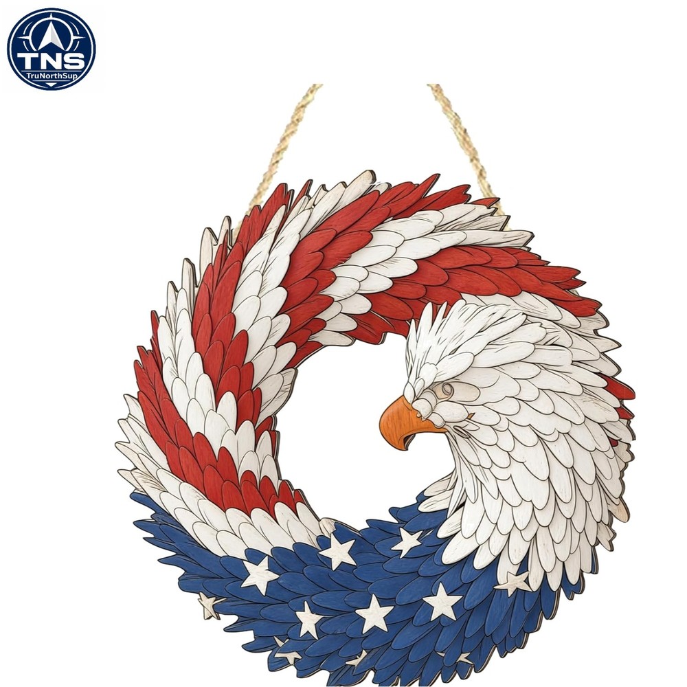 Versatile 4th of July Eagle Wreath – Rustic Wooden Door Sign for Indoor/Outdoor