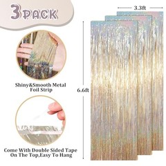 .x 6.6 ft Foil Fringe Backdrop Curtains, Tinsel Streamers Party 3 Champagne