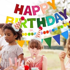 CANREVEL Pre-Strung 3D Rainbow Happy Birthday Banner, 3 PCS Multi Color