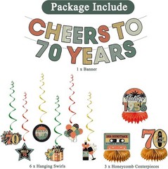 70Th Birthday Decorations Women Men, Cheers to 70 Years Banner Centerpieces Hang