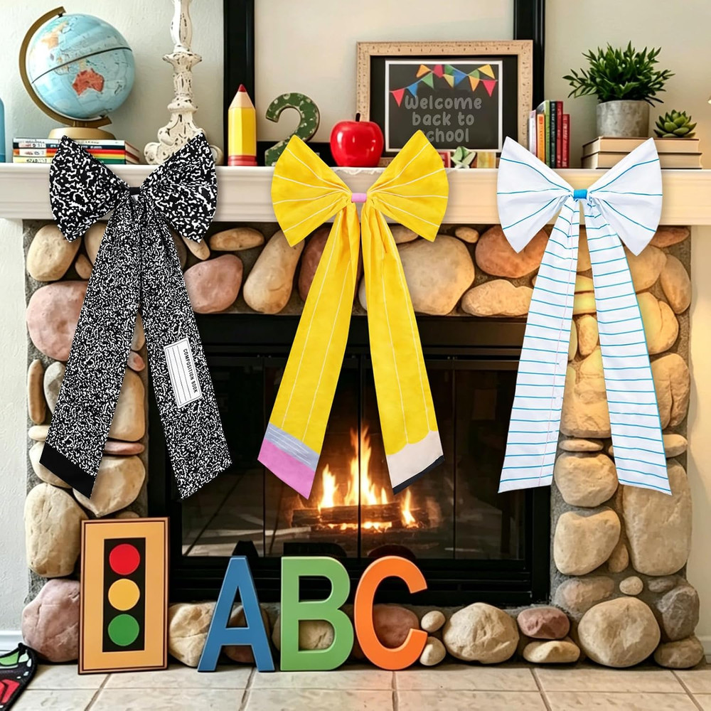 3 Pcs Back to School Decorations 31.5 Inches Large Wall Bow Giant Bow Pencil Com