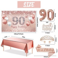 90th Birthday Decorations Party Set for Women, Rose Gold 90 Birthday Banner a…