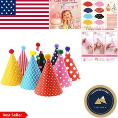 DIY Mini Birthday Party Hats for Kids – Assorted Designs with 9 Hats and Crowns