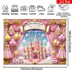 2D Flat Banner Customizable Name Age Princess Birthday Party Banner Backdrop ☋