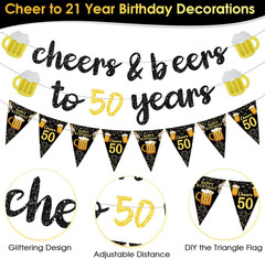 Black Gold 50Th Birthday Decorations for Him Men, Happy 50Th Birthday Supplies C