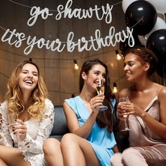 BEISHIDA Go Shawty It’s Your Birthday Banner NO DIY Hip Hop Theme Silver