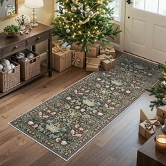 Hallway 2×5 Washable Runner Rug: Oriental Floral 2′ x 5′ (Rectangular), Green