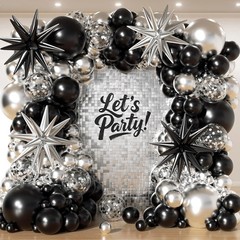 153Pcs Black and Silver Balloons Garland Arch Kit with Stars – 22 18 12 10 5 inc