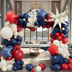 Patriotic Balloon Arch Kit – Navy Blue, White, Gold, and Red for Celebrations