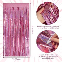 Tinsel Curtain Pink Birthday Party Decorations 2 Packs Glitter Foil Fringe Cu…