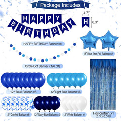 Blue Birthday Party Decorations Set Balloons Banner Pom Poms Curtain Boy Theme
