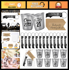 21st Birthday Party Favors – 24 Sets Stainless Steel Shot Glasses & Keychains