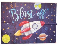 Photo Backdrop 3…2…1… Blast Off Rocket in Space – Pictures 6’L x 5’H, EUC