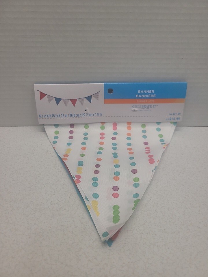 Celebrate It Party Banner White With Colorful Polka Dots Plastic 8.2 X 8.75 X 72