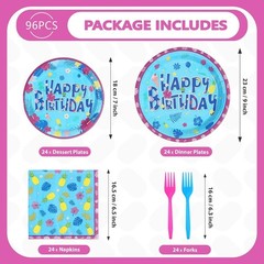 Bright Blue Hawaiian Luau Party Decor – 24 Plates, Napkins & Forks Included