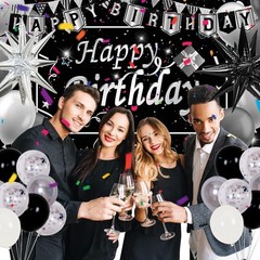 Silver and Black Birthday Decorations for Men Women Boys Girls 80 PCS White Blac