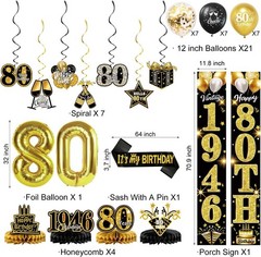 80th Birthday Decorations for Women Men, 18PCS Black Gold Back in 1945 Banner…
