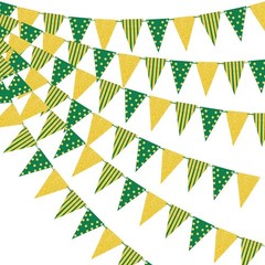 33Ft Green Gold Triangle Flag Pennant Banner, Pre-Assembled Paper Bunting for…