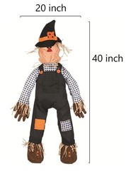 Large Stuffable Scarecrow in Witch Hat Fall / Halloween Porch Sitter 40″H #147