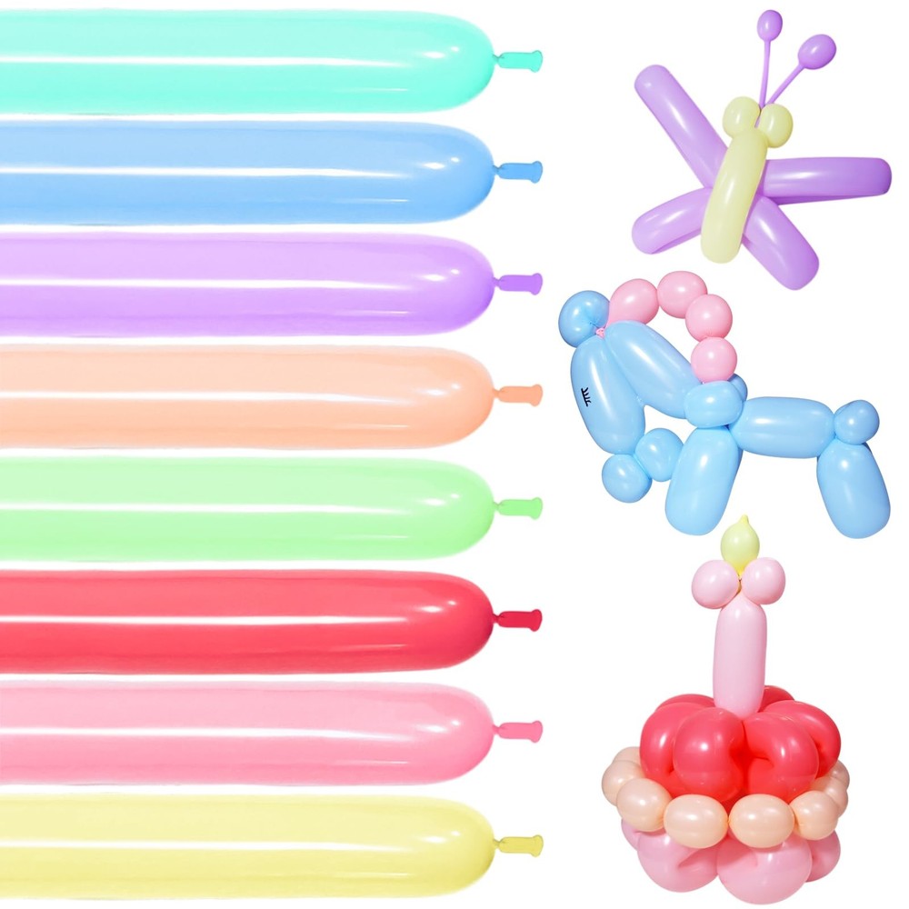 100Pcs Assorted Pastel Long 260q Balloons Thickening Skinny Latex Twisting