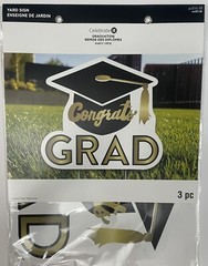 “Congrats Grad” Graduation Yard Sign With Stakes Star Black White & Gold 14”x13”