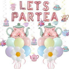 Tea Party Decorations 26Pcs Macaron Balloons with LETS PARTEA Foil Balloon Ba…