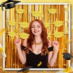 120 PCS Gold Glitter Grad Caps Cutouts Glue Points Class Of 2025 Tags